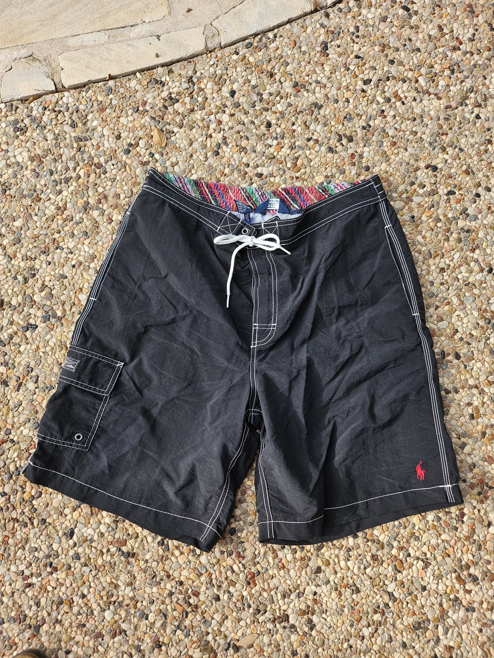 Polo by Ralph Lauren Black Swim Trunks with Multicolor Waistband L